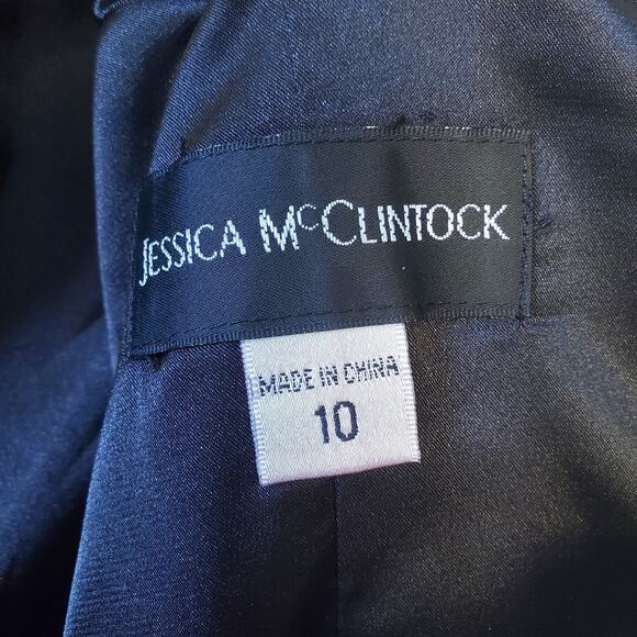 Jessica McClintock Sheath Dress Rouched Stiched Deep Blue Sz 10 Y2K Body Con - Picture 2 of 9